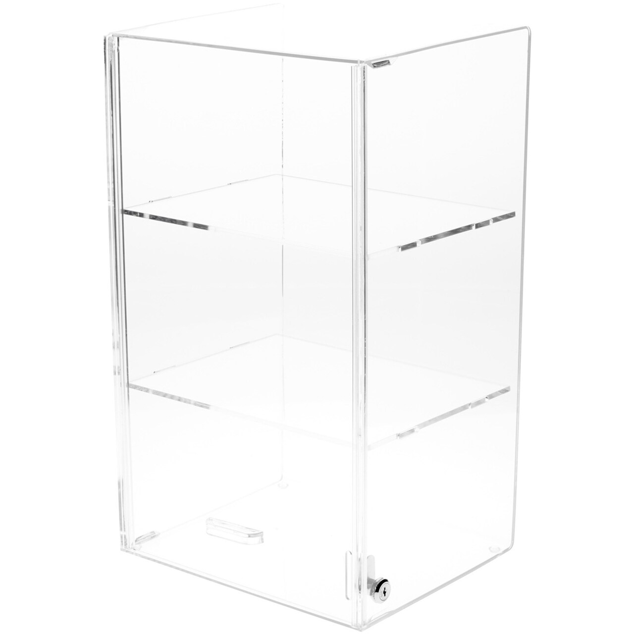 Plymor Clear Acrylic Locking Display Case with Sliding Back, 2 Shelves